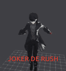 a video game character named joker de rush is walking on a grid