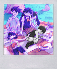 a drawing of a family having a picnic in the grass