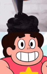 a close up of a cartoon character with a black hat on his head