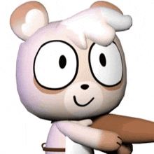 a cartoon teddy bear is holding a piece of wood in its paws .