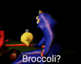 a cartoon of a person holding a broccoli and the words broccoli on the bottom