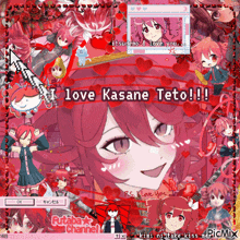 a collage of anime characters with the words " i love kasane teto !! "