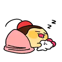 a cartoon character is sleeping in a pink blanket with a white dog .