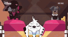 a disney cartoon shows a dalmatian sitting at a table with two other dogs