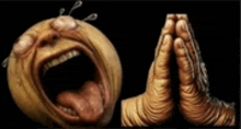 a picture of a crying face and a picture of a praying hand .