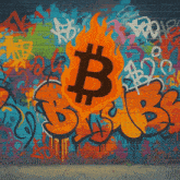 a brick wall with graffiti on it and a burning b on it