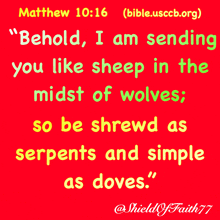 a bible verse from matthew 10:16 is shown on a red background