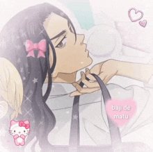 a picture of a man with long hair and a hello kitty on it