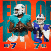 two football players with the numbers 7 and 11 on their jerseys