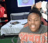 a man wearing a sweatshirt that says ' nba ' on it