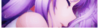 a close up of a person with purple hair