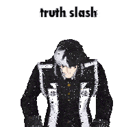 a man is chained to a pole with the words truth slash above him .