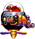 a pixel art drawing of a robot with a helmet on it .