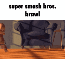 a picture of a chair with the words super smash bros. brawl written on it
