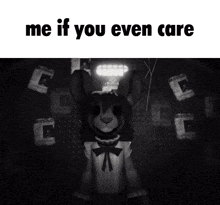 a black and white photo of a bunny with missing posters behind it .