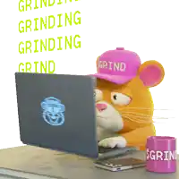 a cartoon mouse wearing a pink hat that says grind
