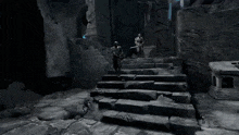 a person holding a gold axe in a dark room