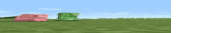 a pink pig and a green creeper are standing in a field .