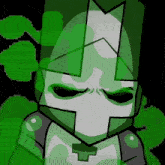 a cartoon drawing of a knight with a green background