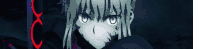 a black and white anime character is holding a sword in her hand .