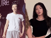 a man in a white t-shirt and a woman in a black crop top are standing next to each other