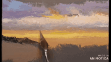 a painting of a sunset is being painted by a person
