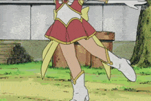 a cartoon of a girl in a red and yellow outfit