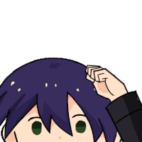 a cartoon drawing of a person with purple hair