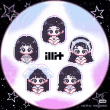 a pixel art of a group of girls with the letters ill + in the center
