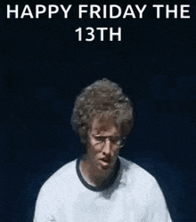 a person is covering their eyes with their hands and the words `` happy friday the 13th '' .