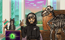 a pixel art drawing of a person giving the peace sign