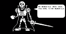 papyrus is holding a sword and wearing a shirt that says cool dude