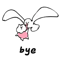 a drawing of a bird holding a cat with the word bye underneath it