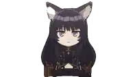 a cat girl with long black hair and ears is sitting on a chair .