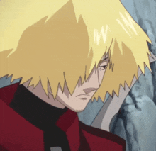 a cartoon character with yellow hair and a red shirt