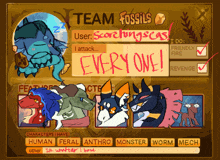 a poster for team fossils shows a group of monsters