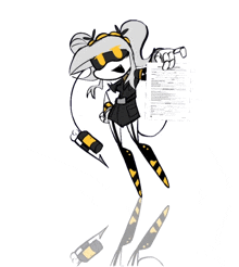 a black and white drawing of a girl holding a piece of paper that says aco