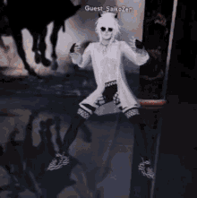 a video game character named guest saikozen is dancing in a room