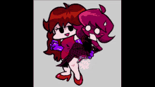 a cartoon of two girls standing next to each other .