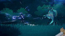a person is holding a sword in their hand in a video game and it is glowing in the dark .