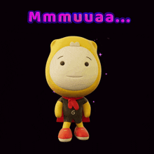 a cartoon character with a red heart and the words mmmmuaa on the bottom