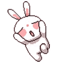 a pixel art of a white bunny rabbit with pink cheeks .