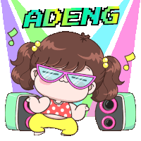 a cartoon of a girl wearing sunglasses dancing with the word adeng above her