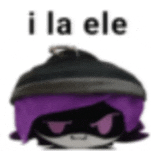 a picture of a person with purple hair and the words `` i la ele '' written on it .