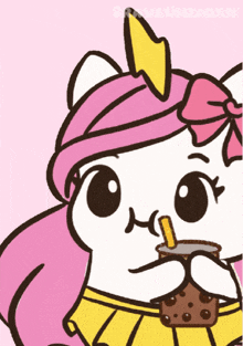a cartoon of a unicorn drinking a drink with a straw