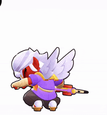 a cartoon character is wearing a purple and white outfit and holding a sword