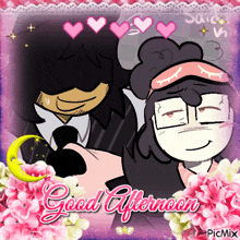 a picture of a man and woman with the words good afternoon on the bottom