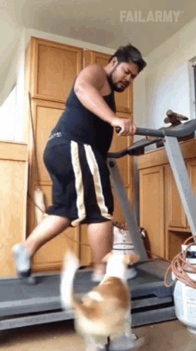 a man is running on a treadmill with a cat behind him and the words failarmy on the bottom