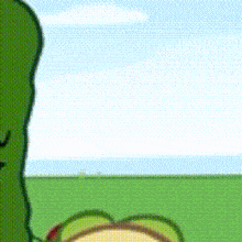 a cartoon of a frog standing in a field
