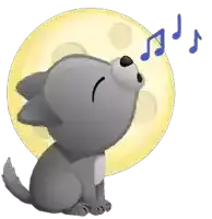 a cartoon wolf howling at the moon with music notes coming out of its mouth